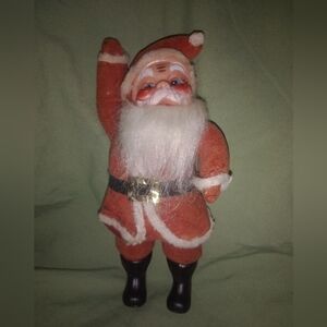 Vintage Flocked Santa Clause 50s 60s Christmas Decor 9" Tall